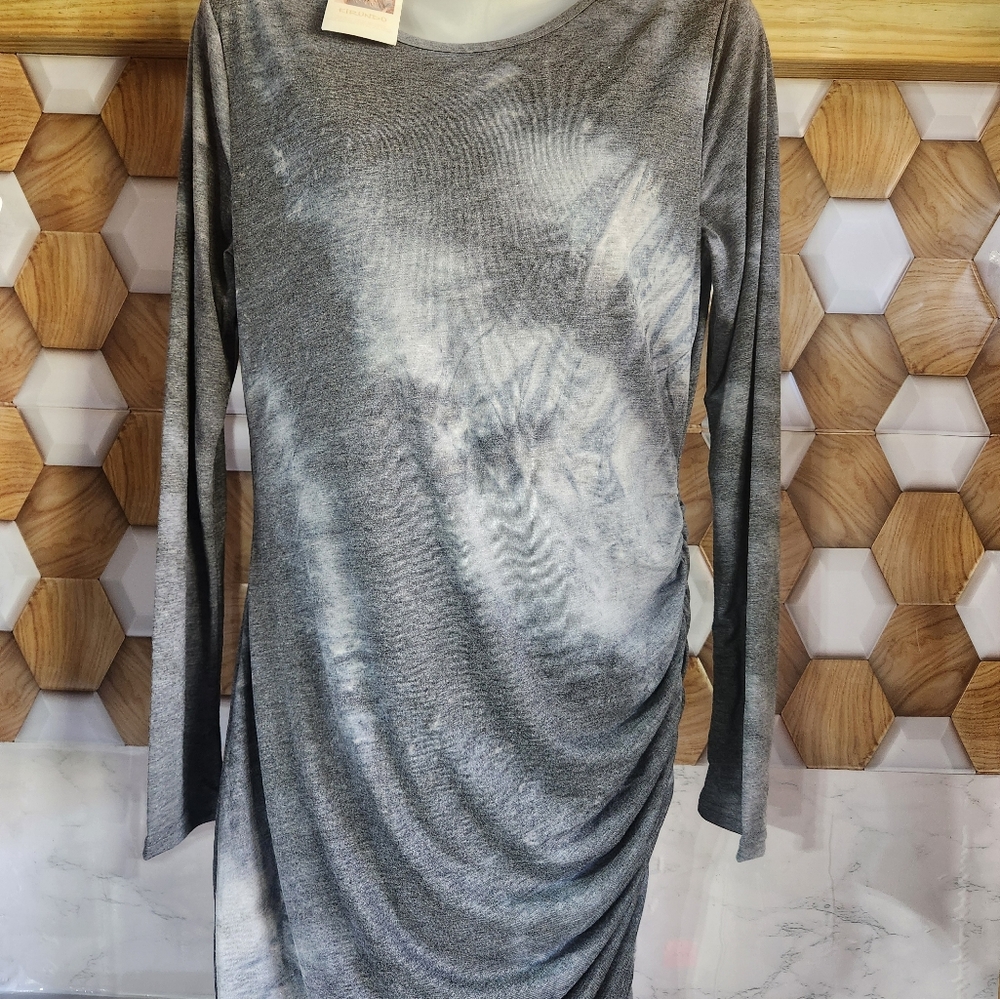 Silver Gray Ruched Long Sleeve Bodycon Dress, CG–GM–01